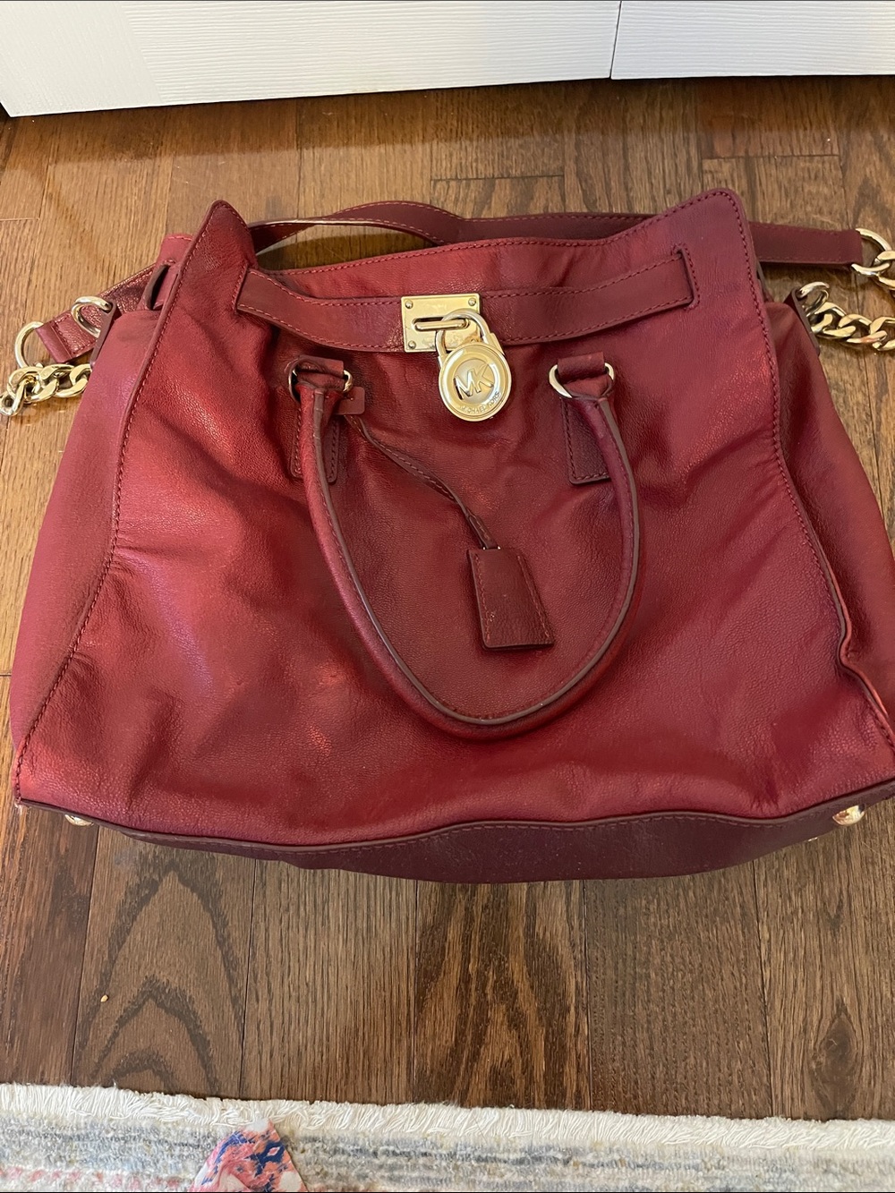 Michael Kors Red Leather Satchel with Gold-Tone Accents